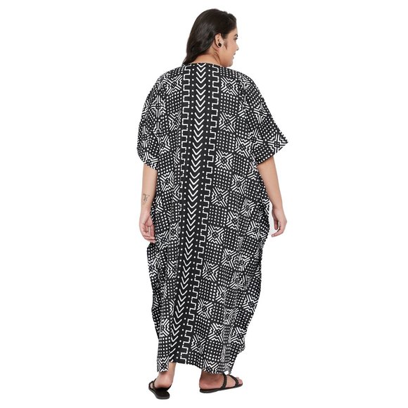 Plus Size Tribal Printed Black Polyester Kaftan Dress for Women by Gypsie Blu - Picture 8 of 10